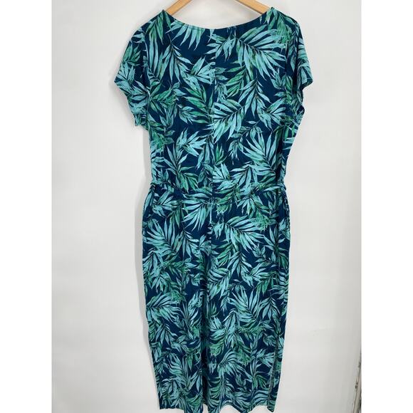 J. Jill Maxi Dress Women’s Large Coastal Tropical Leaves Vacation Resortwear - Picture 3 of 10